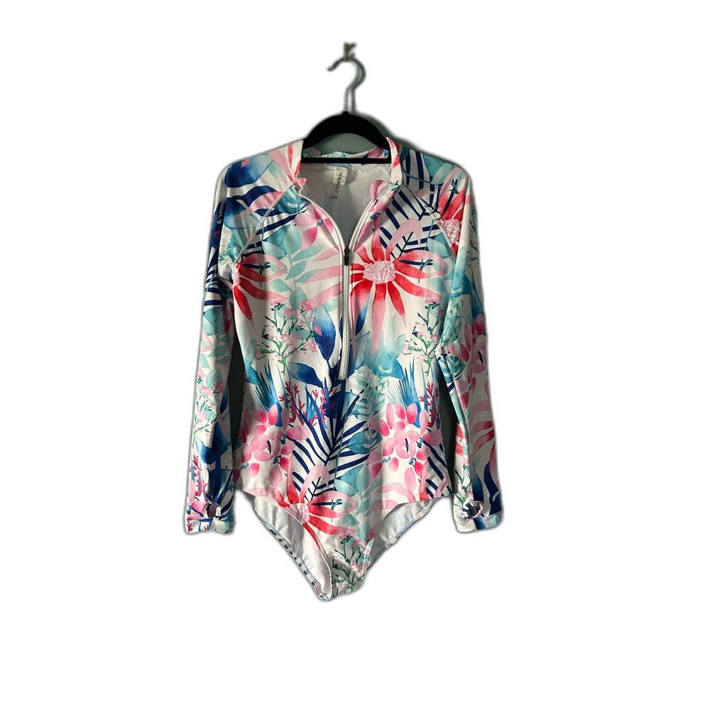 Yolipuli Swimsuit Floral Half Zip Back Bathing Suit Swim Wear Sleeve 3xl